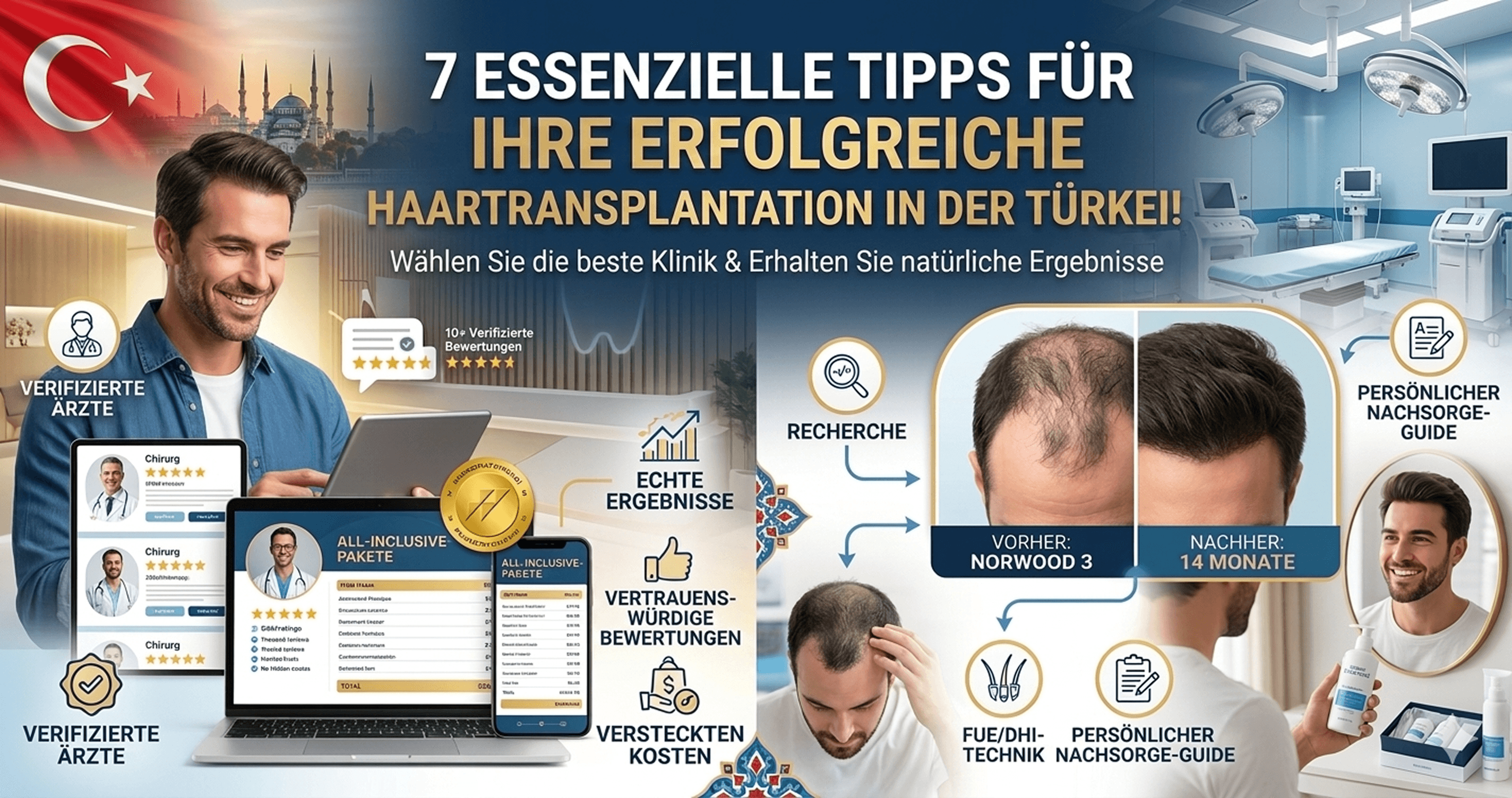 So wählen Sie eine Haartransplantationsklinik in der Türkei aus: 7 Dinge, die Sie überprüfen müssen